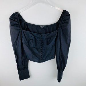 Nasty Gal Collection Gray Button Down Crop Top 2